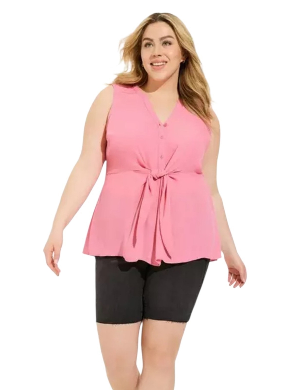 torrid Teal Sleeveless V-Neck Peplum Tie-Front Blouse - Picture 3 of 9